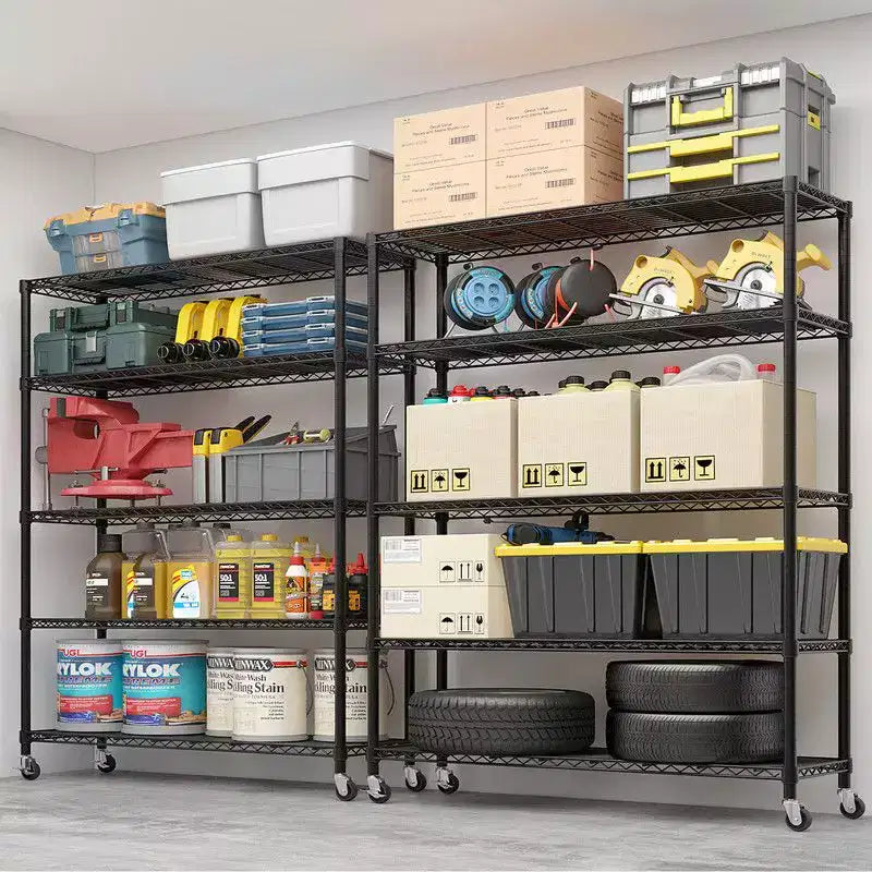 Karl Home Heavy Duty Storage Adjustable Metal Shelves Wire Shelving Unit With Wheels 1200LBS NSF