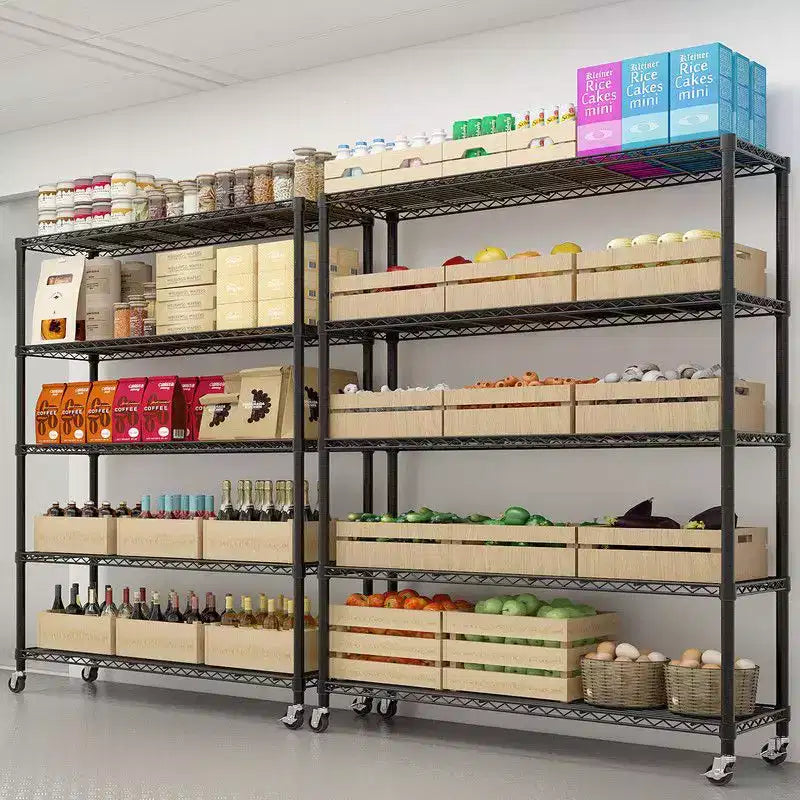 Karl Home Heavy Duty Storage Adjustable Metal Shelves Wire Shelving Unit With Wheels 1200LBS NSF