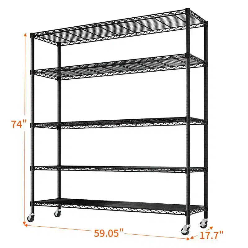 Karl Home Heavy Duty Storage Adjustable Metal Shelves Wire Shelving Unit With Wheels 1200LBS NSF