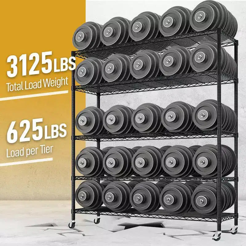 Karl Home Heavy Duty Storage Adjustable Metal Shelves Wire Shelving Unit With Wheels 1200LBS NSF