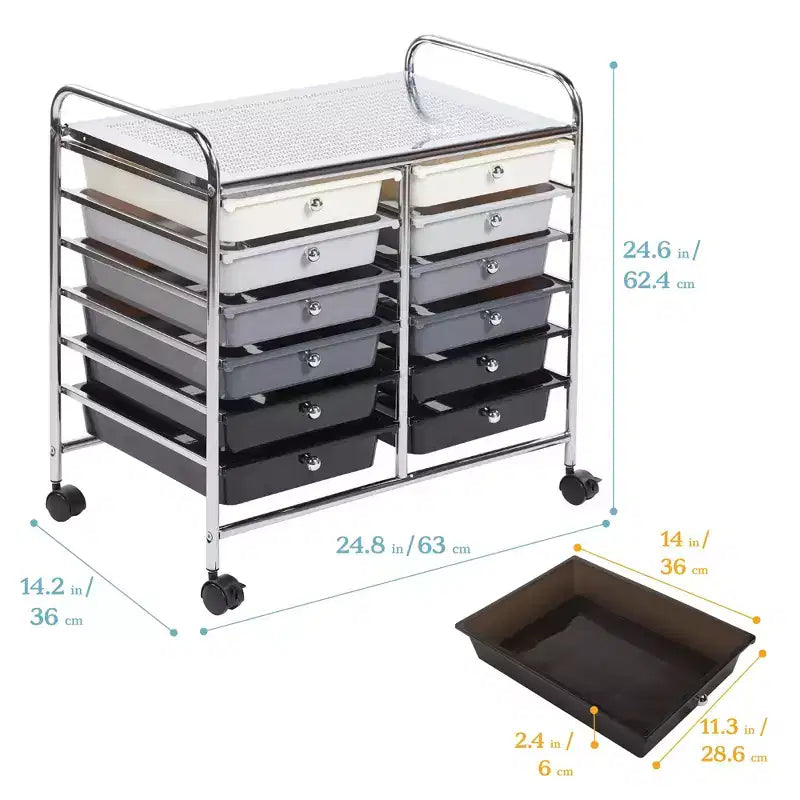ECR4Kids 12-Drawer Value Mobile Storage Utility Cart, Craft Organizer,