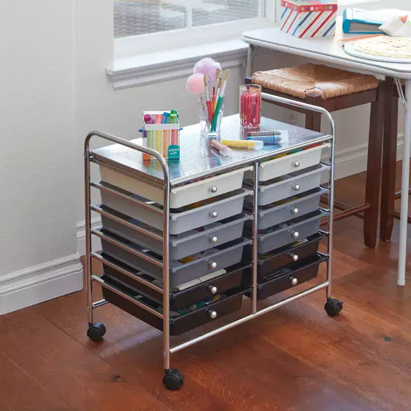ECR4Kids 12-Drawer Value Mobile Storage Utility Cart, Craft Organizer,