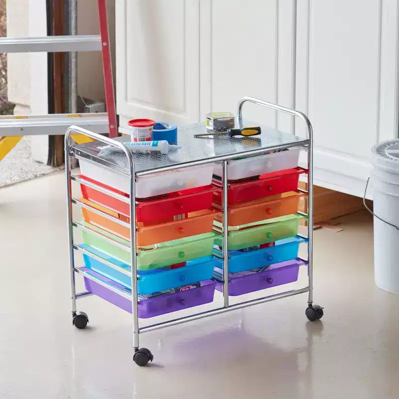 ECR4Kids 12-Drawer Value Mobile Storage Utility Cart, Craft Organizer,