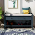 Multipurpose Storage Bench, Solid Wood Storage Bench With Open Shoe Rack, 2 Drawers, Shoe Bench With Padded Cushion for Hallway