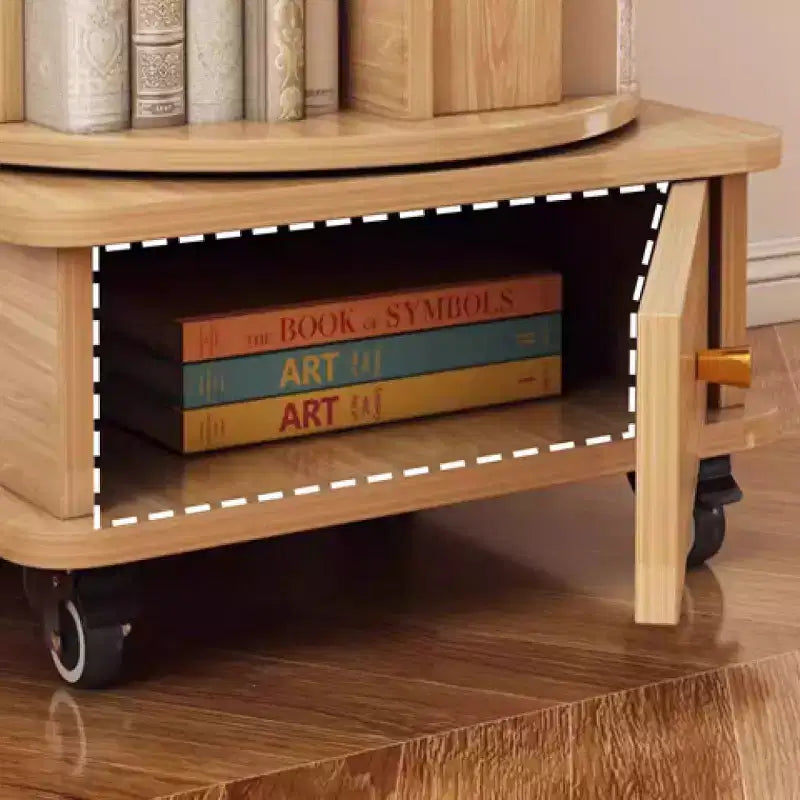 Chic Crate-5-Tier Rotating Bookshelf  360 Display | Wheels+Drawer | Space-Saver | Bedroom/Living Room/Office | Wood
