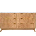 Fluted Dresser with 6 Drawers, Faux Marble Top Drawer Storage Cabinet, Modern Solid Wood TV Stand, Living Room, Hallway, Entrance