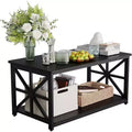 Acekool 2-Tier Wood Coffee Table with X-Frame Support, Storage Shelf & Round Corners  Modern Farmhouse Center Table for Living Room