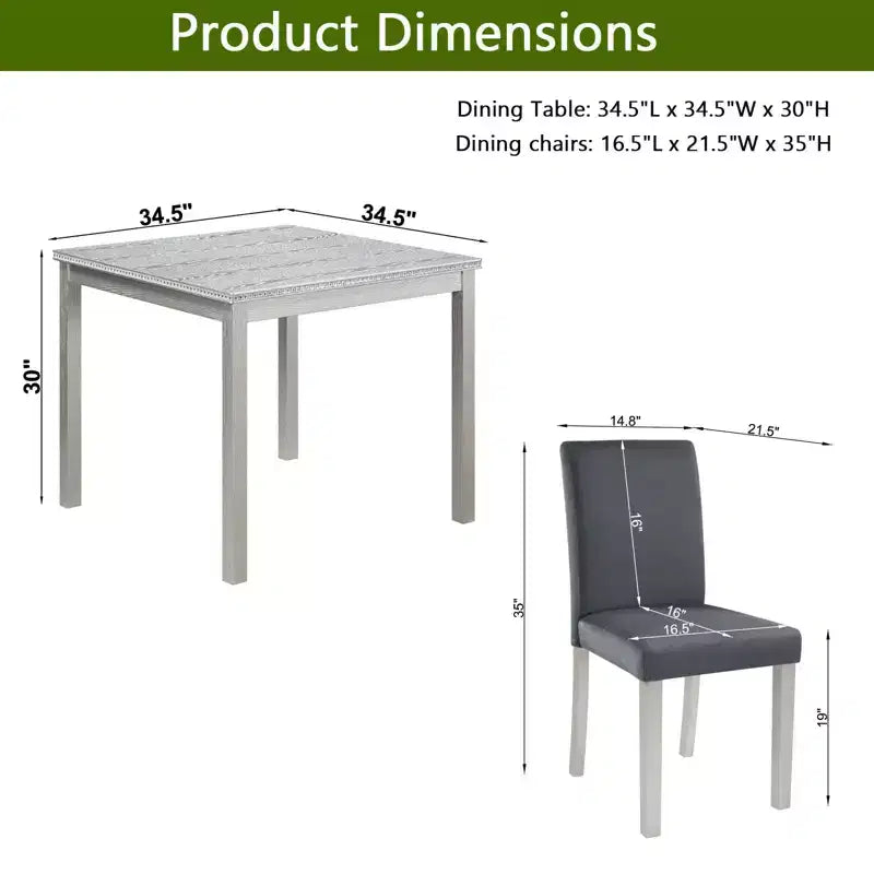 5 Piece Kitchen Table Set with a Square Table and 4 Upholstered Chairs,for Kitchen, Dining Room, Silver grey