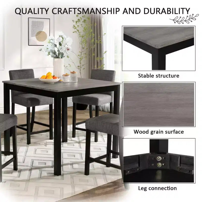 5-Piece Counter Height Table Set with 4 Chairs, Counter Height Table Set for 4 with Chairs