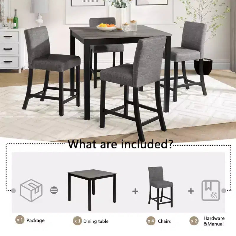 5-Piece Counter Height Table Set with 4 Chairs, Counter Height Table Set for 4 with Chairs