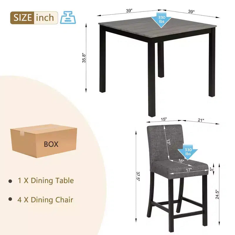 5-Piece Counter Height Table Set with 4 Chairs, Counter Height Table Set for 4 with Chairs