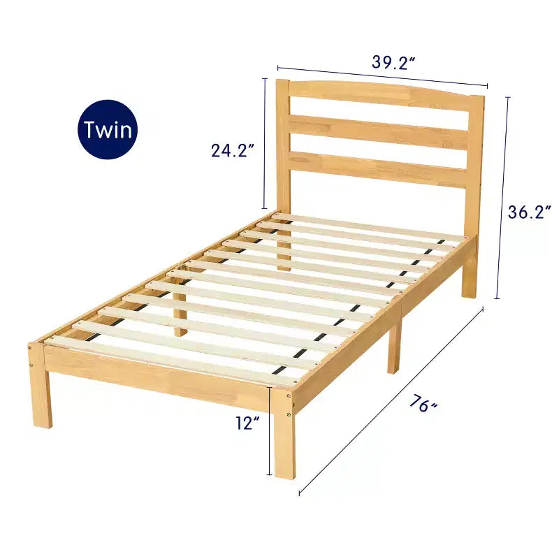 Subrtex Solid Wood Platform Bed with Headboard, Bed Frame with Wood Slat Support, Wood color