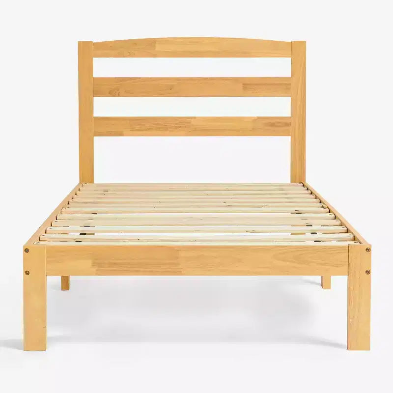 Subrtex Solid Wood Platform Bed with Headboard, Bed Frame with Wood Slat Support, Wood color