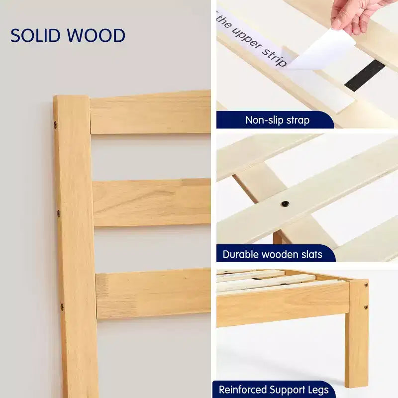 Subrtex Solid Wood Platform Bed with Headboard, Bed Frame with Wood Slat Support, Wood color