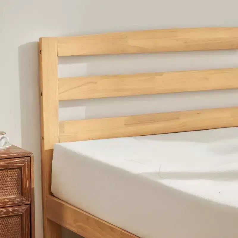 Subrtex Solid Wood Platform Bed with Headboard, Bed Frame with Wood Slat Support, Wood color