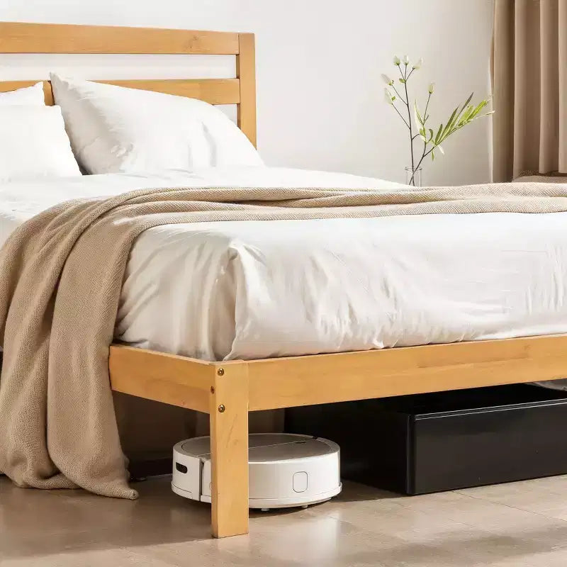 Subrtex Solid Wood Platform Bed with Headboard, Bed Frame with Wood Slat Support, Wood color