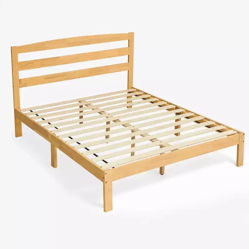 Subrtex Solid Wood Platform Bed with Headboard, Bed Frame with Wood Slat Support, Wood color