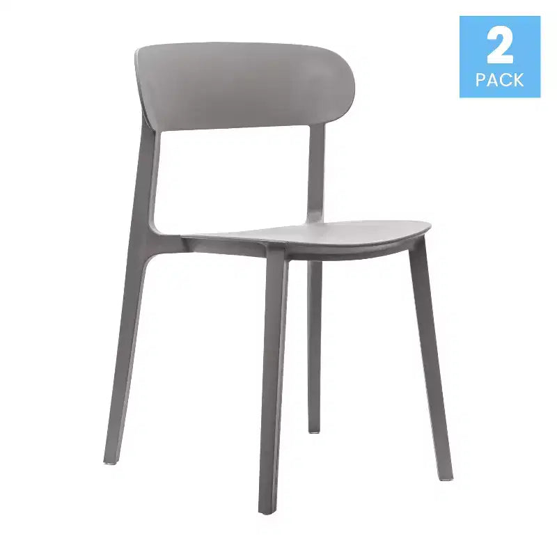 Flash Furniture Dover Set of 2 Indoor-Outdoor Stacking Patio Chairs with Curved Backrests, Commercial All-Weather Resin Chairs