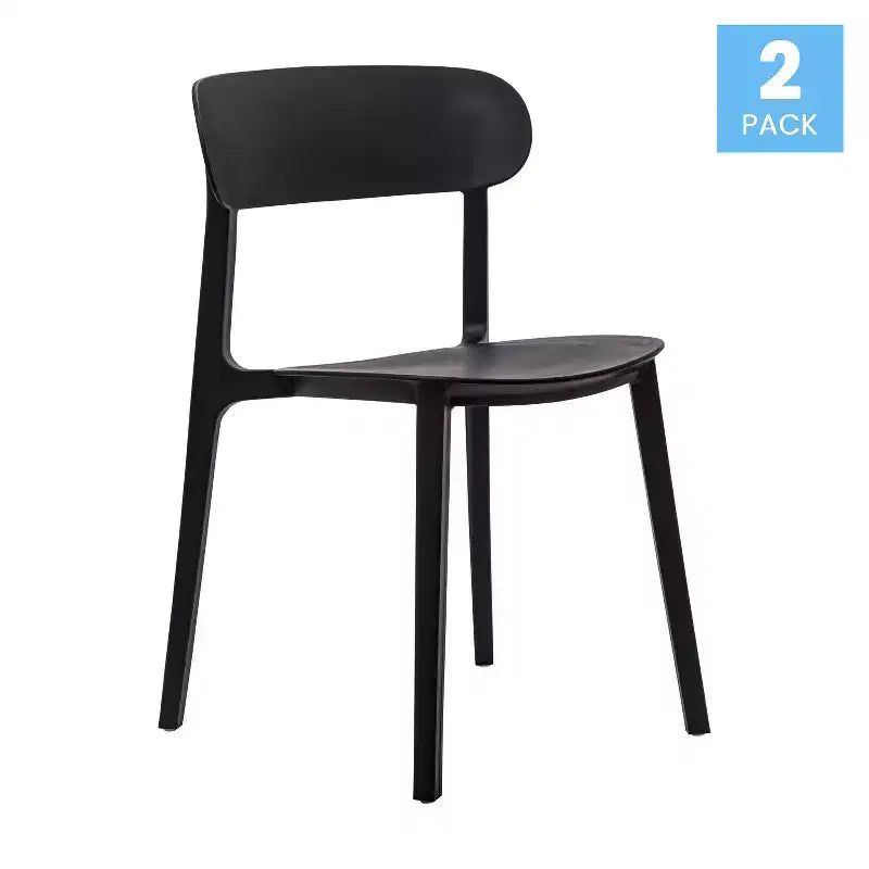 Flash Furniture Dover Set of 2 Indoor-Outdoor Stacking Patio Chairs with Curved Backrests, Commercial All-Weather Resin Chairs