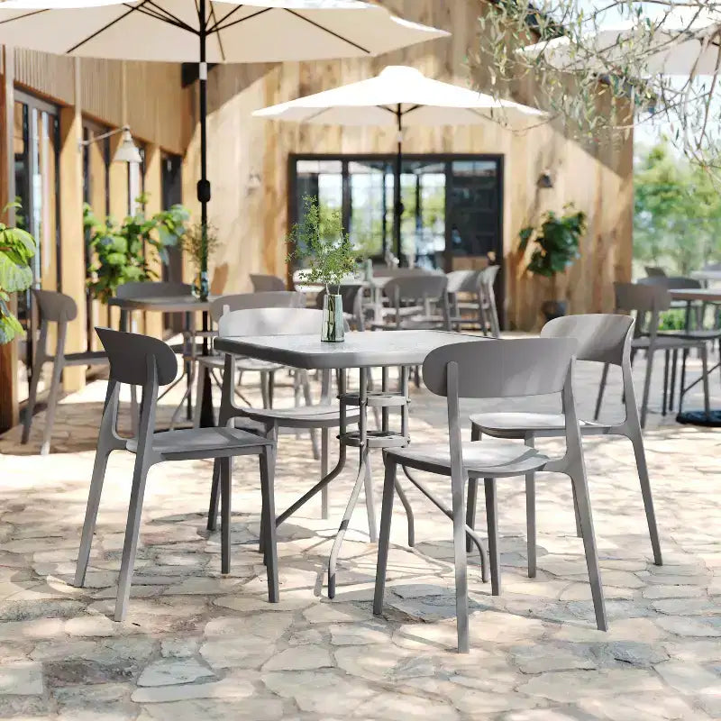 Flash Furniture Dover Set of 2 Indoor-Outdoor Stacking Patio Chairs with Curved Backrests, Commercial All-Weather Resin Chairs