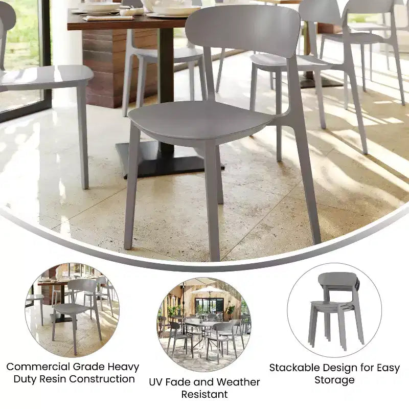 Flash Furniture Dover Set of 2 Indoor-Outdoor Stacking Patio Chairs with Curved Backrests, Commercial All-Weather Resin Chairs