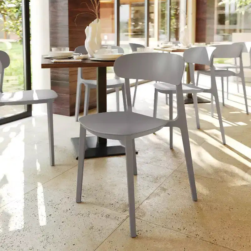 Flash Furniture Dover Set of 2 Indoor-Outdoor Stacking Patio Chairs with Curved Backrests, Commercial All-Weather Resin Chairs