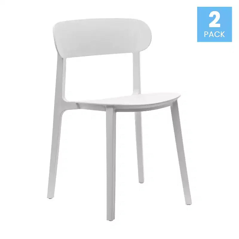 Flash Furniture Dover Set of 2 Indoor-Outdoor Stacking Patio Chairs with Curved Backrests, Commercial All-Weather Resin Chairs