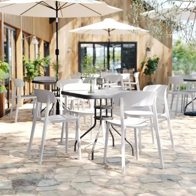Flash Furniture Dover Set of 2 Indoor-Outdoor Stacking Patio Chairs with Curved Backrests, Commercial All-Weather Resin Chairs