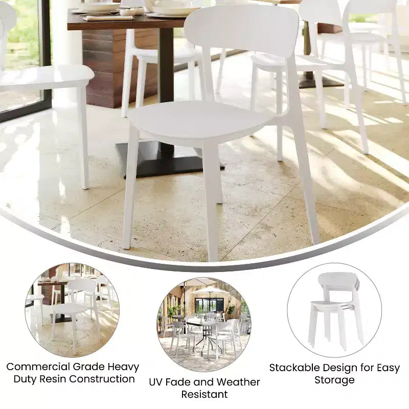 Flash Furniture Dover Set of 2 Indoor-Outdoor Stacking Patio Chairs with Curved Backrests, Commercial All-Weather Resin Chairs
