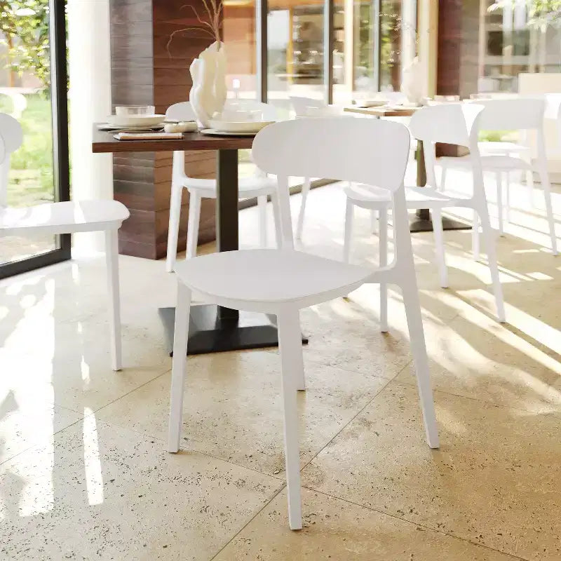 Flash Furniture Dover Set of 2 Indoor-Outdoor Stacking Patio Chairs with Curved Backrests, Commercial All-Weather Resin Chairs
