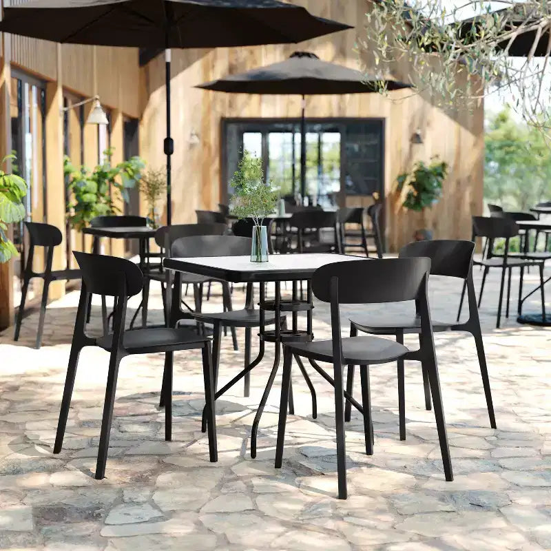 Flash Furniture Dover Set of 2 Indoor-Outdoor Stacking Patio Chairs with Curved Backrests, Commercial All-Weather Resin Chairs