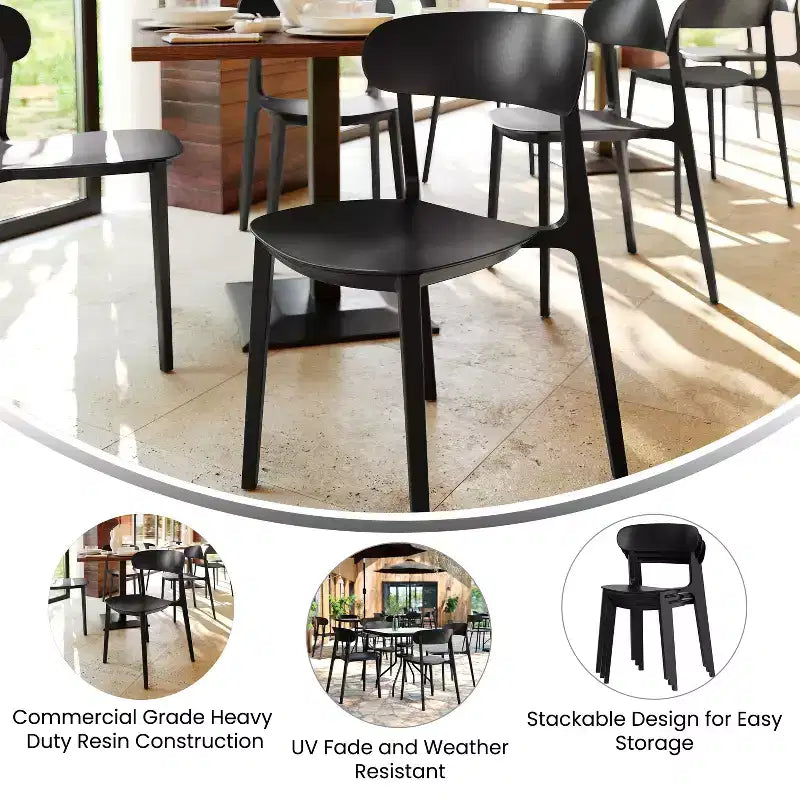 Flash Furniture Dover Set of 2 Indoor-Outdoor Stacking Patio Chairs with Curved Backrests, Commercial All-Weather Resin Chairs