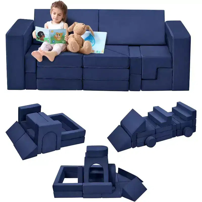 Acekool 22-Piece Kids Play Couch - Reconfigurable Modular Sofa with Soft Velvet Covers for Playrooms & Indoor Playtime (Grey)