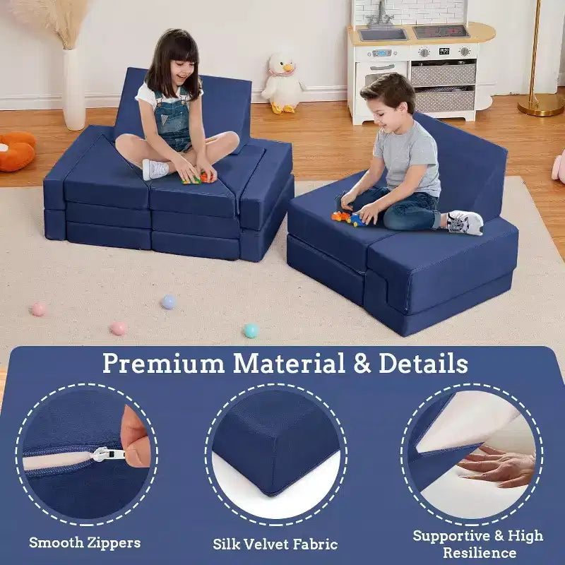 Acekool 22-Piece Kids Play Couch - Reconfigurable Modular Sofa with Soft Velvet Covers for Playrooms & Indoor Playtime (Grey)