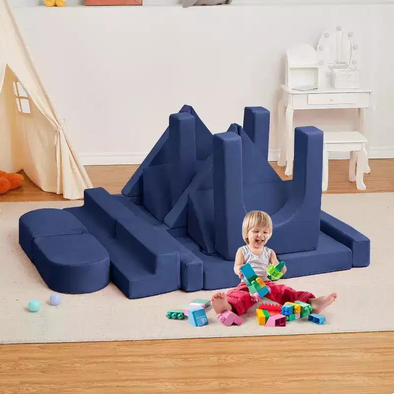 Acekool 22-Piece Kids Play Couch - Reconfigurable Modular Sofa with Soft Velvet Covers for Playrooms & Indoor Playtime (Grey)