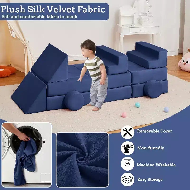 Acekool 22-Piece Kids Play Couch - Reconfigurable Modular Sofa with Soft Velvet Covers for Playrooms & Indoor Playtime (Grey)