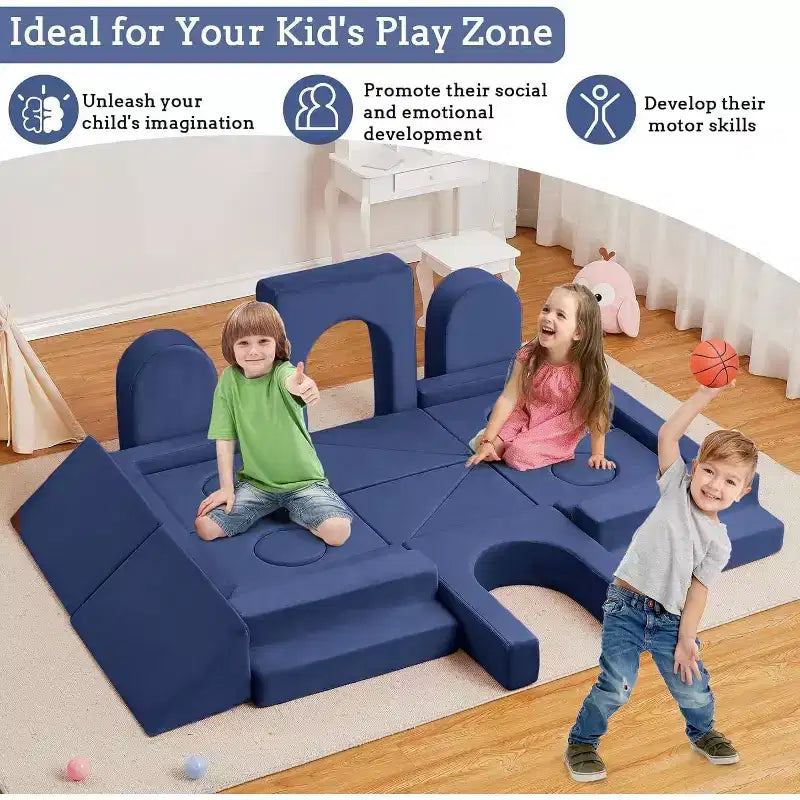 Acekool 22-Piece Kids Play Couch - Reconfigurable Modular Sofa with Soft Velvet Covers for Playrooms & Indoor Playtime (Grey)