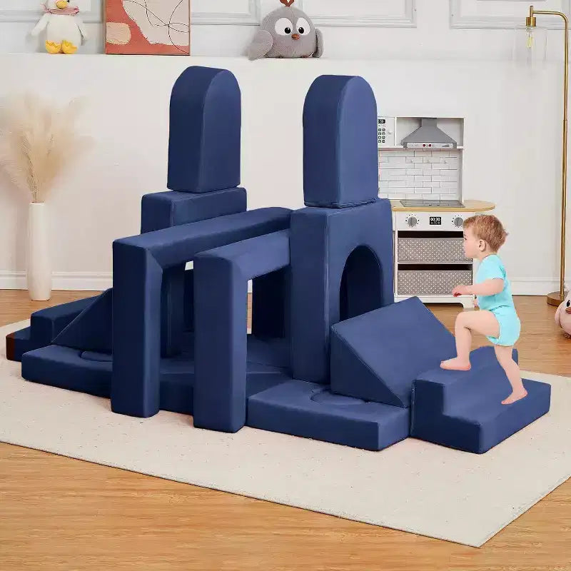 Acekool 22-Piece Kids Play Couch - Reconfigurable Modular Sofa with Soft Velvet Covers for Playrooms & Indoor Playtime (Grey)