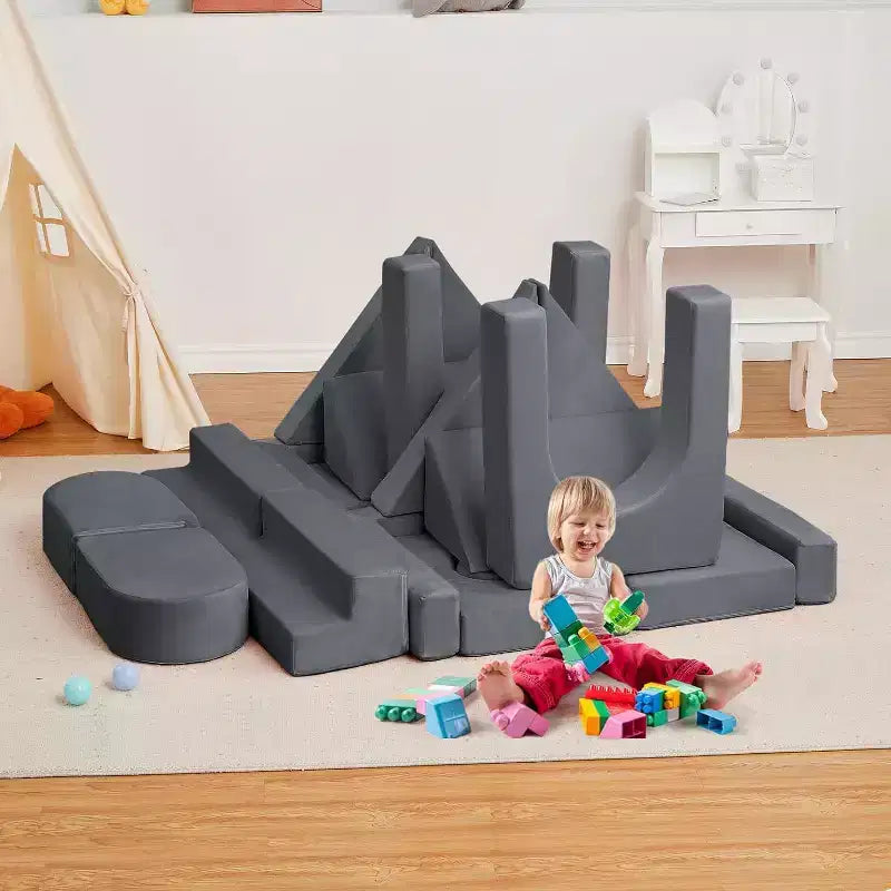 Acekool 22-Piece Kids Play Couch - Reconfigurable Modular Sofa with Soft Velvet Covers for Playrooms & Indoor Playtime (Grey)