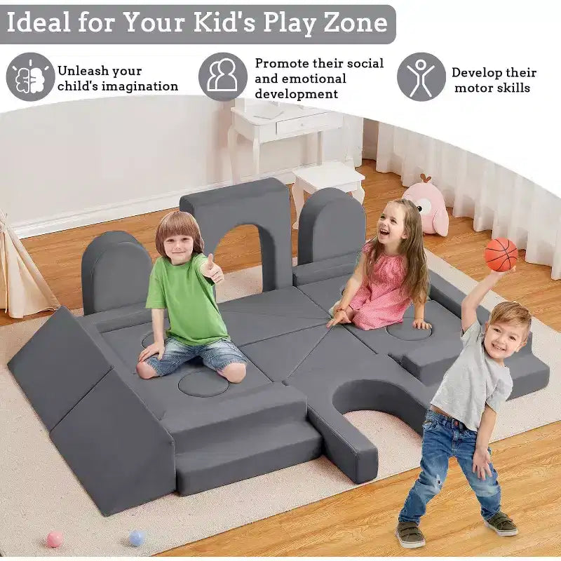 Acekool 22-Piece Kids Play Couch - Reconfigurable Modular Sofa with Soft Velvet Covers for Playrooms & Indoor Playtime (Grey)