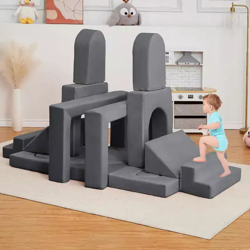 Acekool 22-Piece Kids Play Couch - Reconfigurable Modular Sofa with Soft Velvet Covers for Playrooms & Indoor Playtime (Grey)