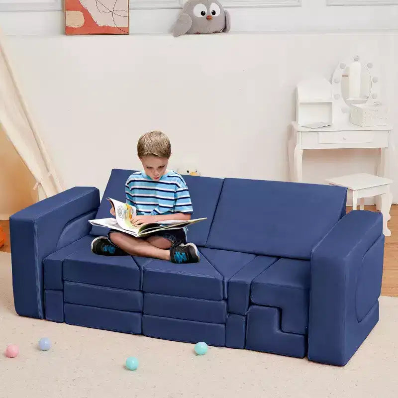 Acekool 22-Piece Kids Play Couch - Reconfigurable Modular Sofa with Soft Velvet Covers for Playrooms & Indoor Playtime (Grey)