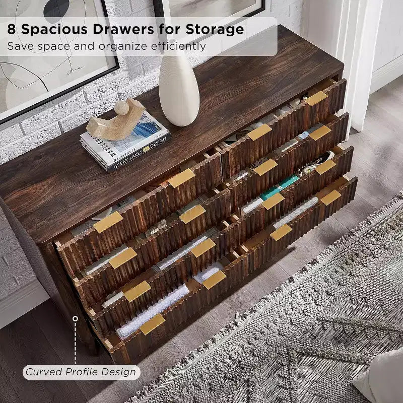 Fluted Dresser for Bedroom, Modern Drawer Chest with Faux Marble Top & Curved Profile, Wood Storage Organizer for Bedroom, Living Room