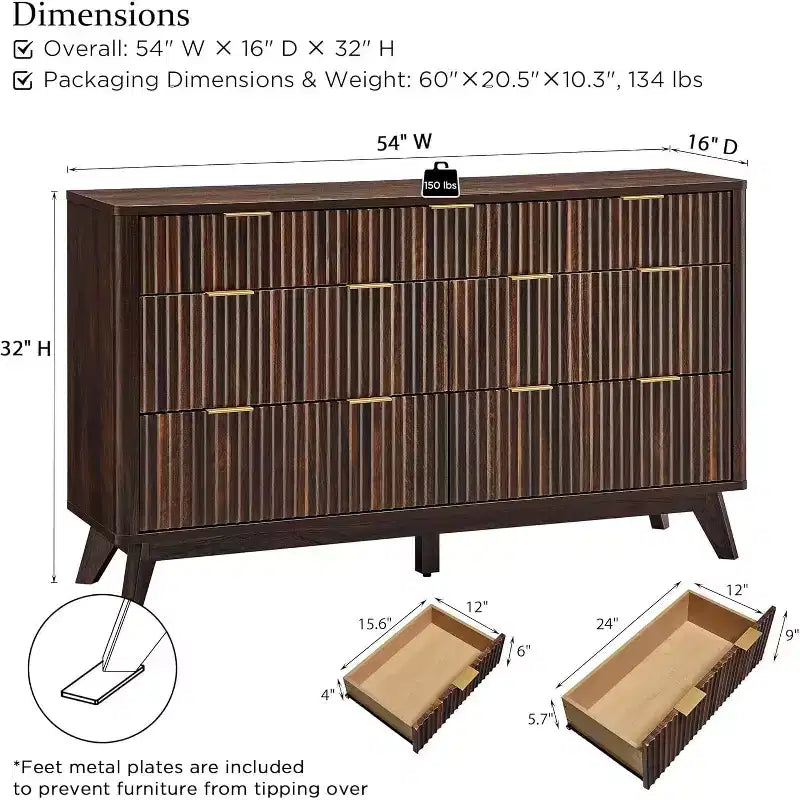 Fluted Dresser for Bedroom, Modern Drawer Chest with Faux Marble Top & Curved Profile, Wood Storage Organizer for Bedroom, Living Room