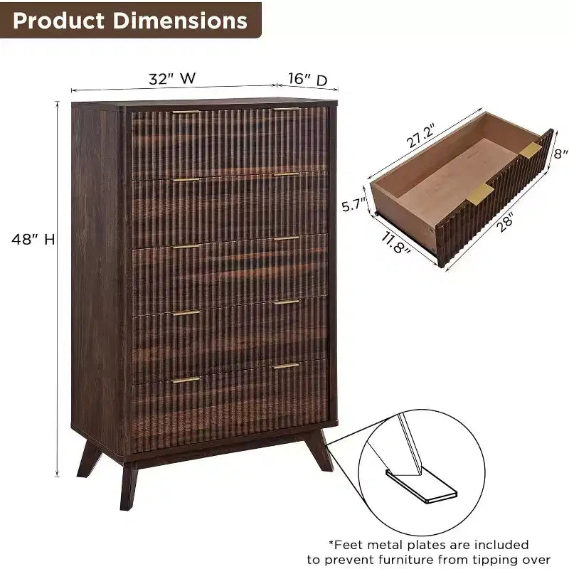 Fluted Dresser for Bedroom, Modern Drawer Chest with Faux Marble Top & Curved Profile, Wood Storage Organizer for Bedroom, Living Room