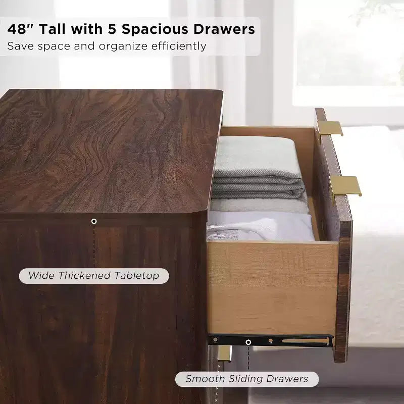 Fluted Dresser for Bedroom, Modern Drawer Chest with Faux Marble Top & Curved Profile, Wood Storage Organizer for Bedroom, Living Room