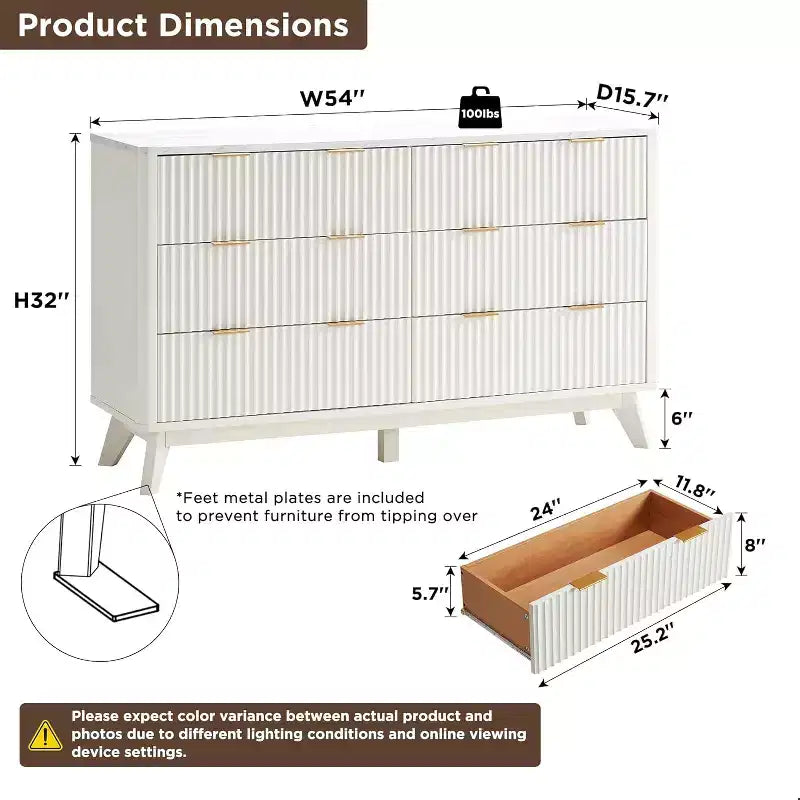 Fluted Dresser for Bedroom, Modern Drawer Chest with Faux Marble Top & Curved Profile, Wood Storage Organizer for Bedroom, Living Room