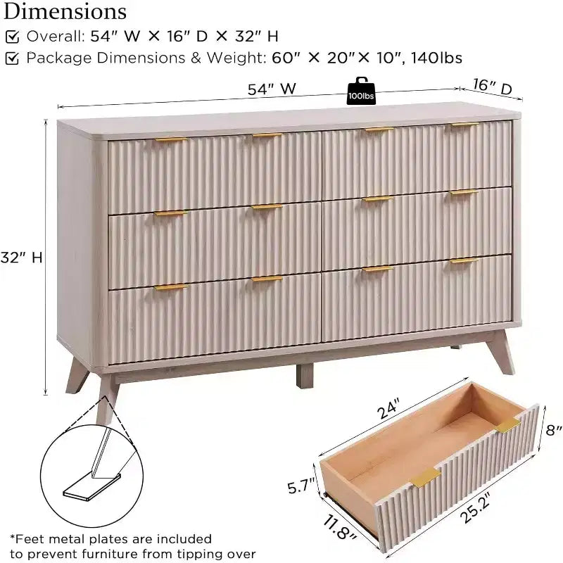 Fluted Dresser for Bedroom, Modern Drawer Chest with Faux Marble Top & Curved Profile, Wood Storage Organizer for Bedroom, Living Room