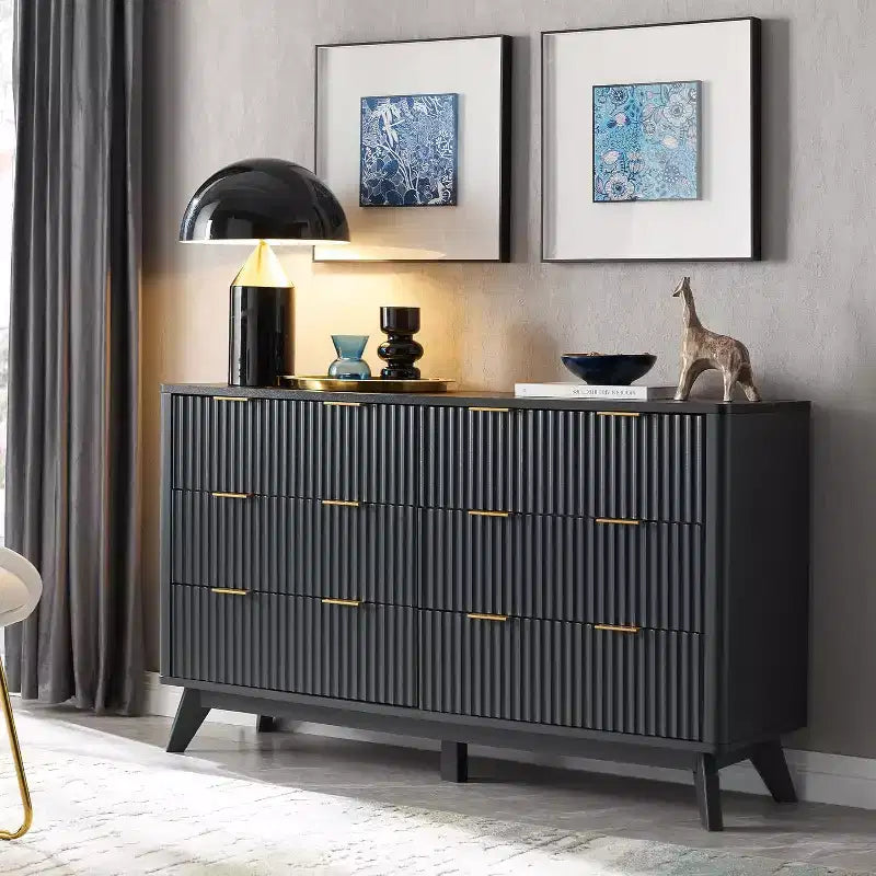 Fluted Dresser for Bedroom, Modern Drawer Chest with Faux Marble Top & Curved Profile, Wood Storage Organizer for Bedroom, Living Room