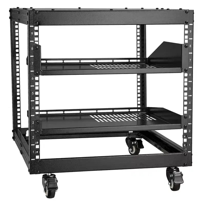 VEVOR 9U Open Frame Server Rack, 23''-40'' Adjustable Depth, Free Standing or Wall Mount Network Server Rack with 360 Casters
